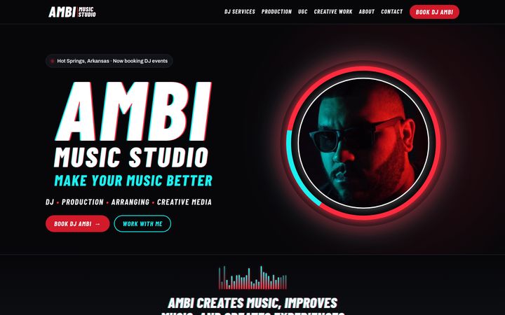 Screenshot of the Ambi Music Studio homepage